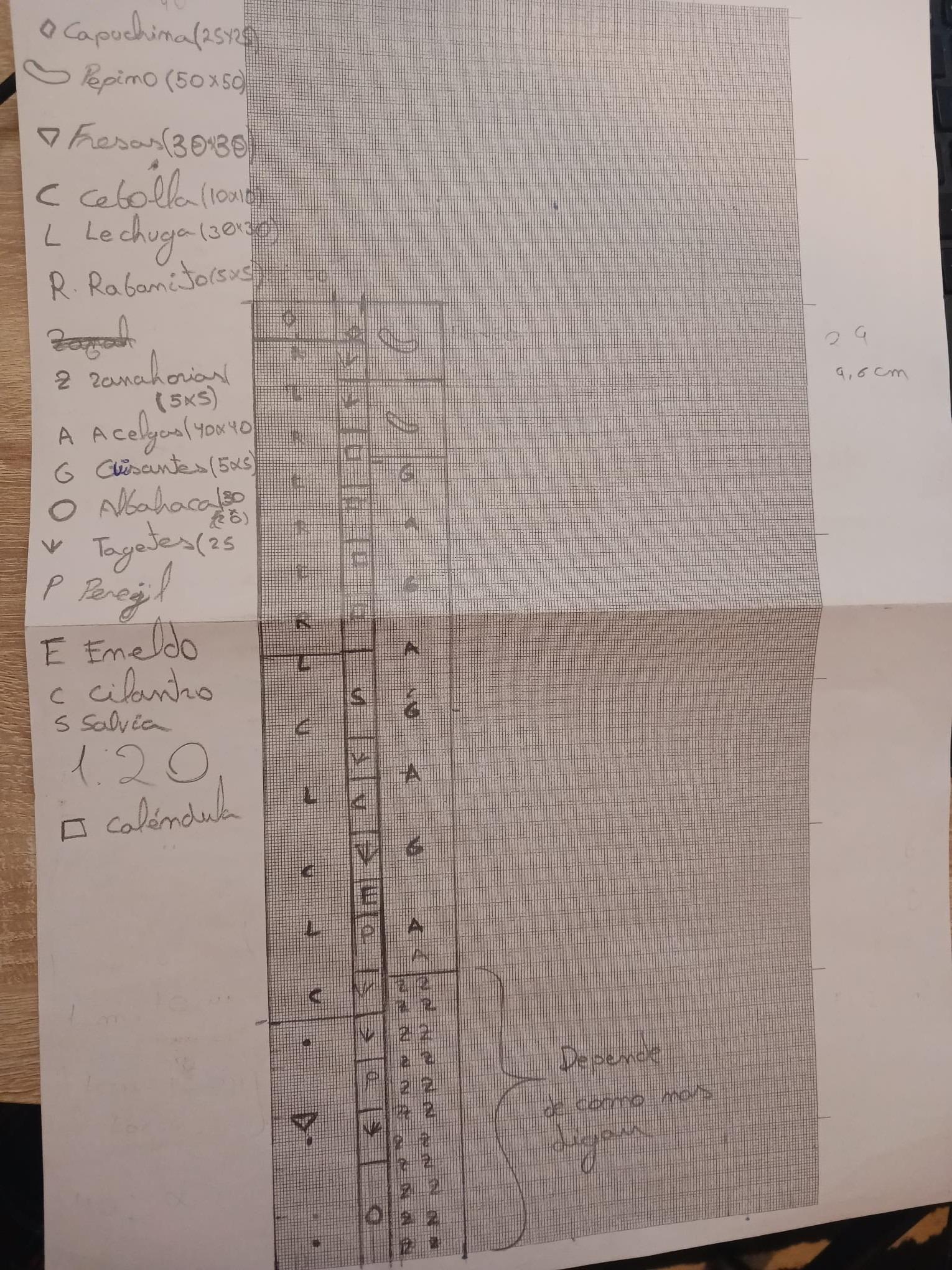 Croquis de distribución del bancal