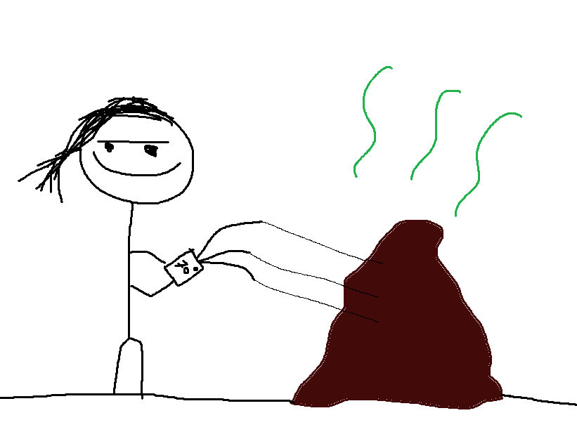Dibujo estilo paint de un hombre midiendo la temperatura de la caca