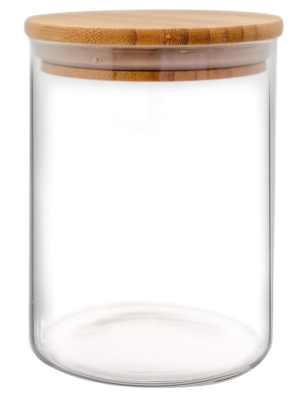 Tarro de cristal cilíndrico usado por el autor